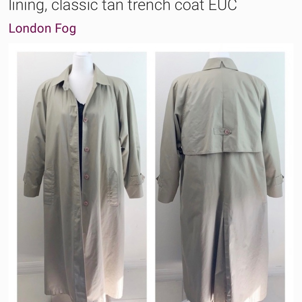 London Fog Thinsulate zip out quilted lining, classic tan trench coat EUC